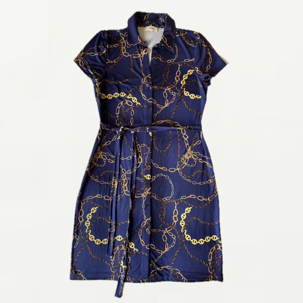 L'Agence Women's Collared Cap Sleeve Shirtdress w/ Chain Design